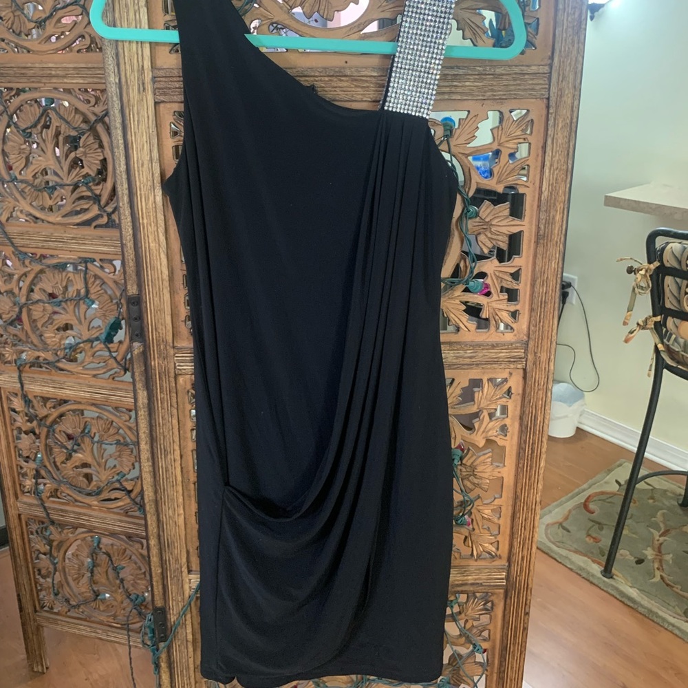 Black Party Dress with Rhinestone Strap by Betsy Adam Size 6